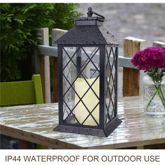 2-Pack 13.5" Vintage Candle Lantern with LED Pillar Candle (Black, 6hr Timer) - Picture 3 of 8